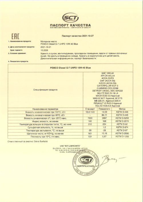Масло моторное Pemco Diesel G-7 UHPD Blue 10/40 API CK-4 ACEA E6/E9 (60 л.)