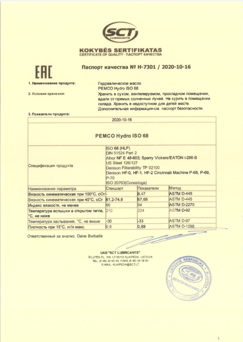 Масло гидравлическое Pemco Hydro HLP 68 (20 л.)