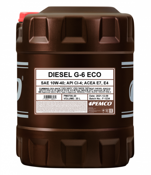 Масло моторное Pemco Diesel G-6 UHPD Eco 10/40 API CI-4 ACEA E4/E7 (20 л.)