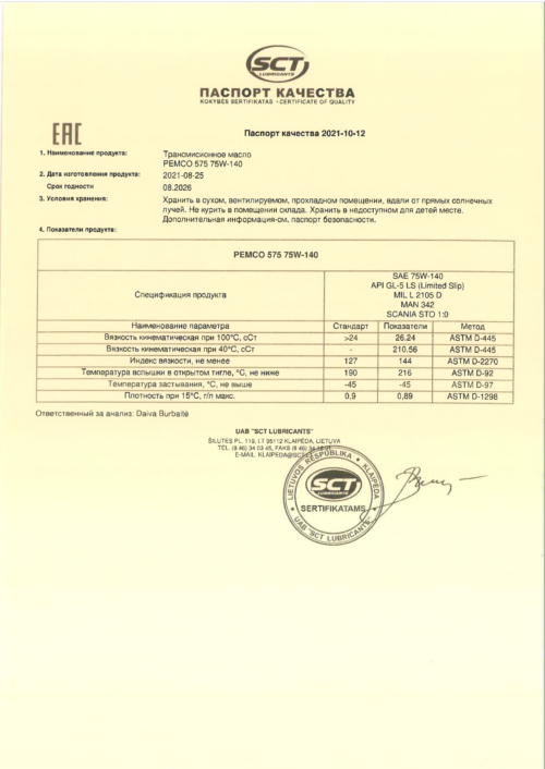 Масло трансмиссионное Pemco 575 75/140 API GL-5 (20 л.)